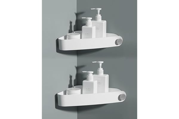 Sotfamily 2 pièces Plastique Etagere Douche sans Percage, Rangement et Organisation de la Salle de Bain, Porte Savon Douche, Etagere Salle de Bain, Comprend 6 Autocollants Adhésifs, Blanc