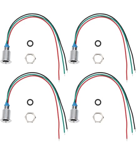 Set Van 4 LED Metalen Indicatielampjes – 8 Mm, 2 Kleuren, 12-24V – Gemeenschappelijke Anode, Waterdicht, IP67