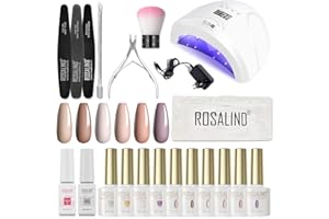 ROSALIND Zestaw lakierów do paznokci UV z lampą UV, 48 W, zestaw startowy do paznokci, 6 kolorów, 10 ml, lakier żelowy do paznokci, Base Matt Top Coat, zestaw do stylizacji paznokci