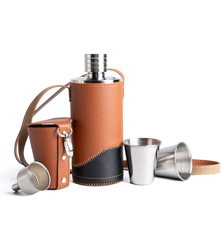 Fiaschetta Da Caccia Harris Tweed Blu Con Turchese, 8 Once Con 4 Tazze In Acciaio Inox, Regalo Per Amanti Dell'outdoor - 5