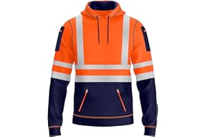 NOROZE Mens Hi Vis Hoodie with Reflective Tape, Pullover High Vis Hoodie for Safety Workwear– 4 Utility Zipped Pockets, Work Hoodies for Men, High Visibility Hooded