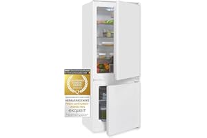 Exquisit Einbau-Kühl-Gefrierkombination EKGC225-40-110F | Einbaugerät | Schlepptürmontage | 173 l Nutzinhalt | Weiß | Kühlen und Gefrieren | Glasablagen | LED Licht | Gefrierschubladen