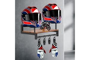 WDKXCN Support mural en acier inoxydable et bois pour casque de moto, veste et gants avec 4 clips de suspension