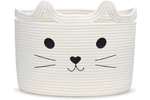 Goodheim Aufbewahrungskorb Kinder aus Baumwolle für Spielzeug und Wäsche， Wäschekorb und Spielzeugkorb in einem， Kinderzimmer Deko Weiße Katze