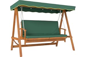 ‎OUTSUNNY Outsunny 2 in 1 Hollywoodschaukel mit Liegefunktion, 3-Sitzer Gartenschaukel aus Holz, Holzschaukel mit Sonnendach Sitzauflage, Schaukelbank bis 330kg, für Garten, Terrasse, 236x130x181 cm, Dunkelgrün