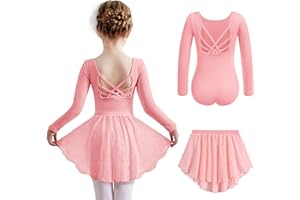 Arshiner Abbigliamento da Balletto per Ragazze 2-10 Anni Abito da Balletto a Maniche Lunghe Abito da Ballo in Cotone per Bambini in Due Pezzi Body da Balletto Senza Schienale con Abito Tutu