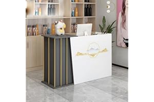 TAIFUAN Bancone Reception Negozio, Bancone Reception Centro Estetico con Cassetti, Hotel,Bancone Reception Moderno con Cassetti e Ripiani, Bancone Negozio con(Size:120x90x40cm,Color:Stile stampa grigio ferro)