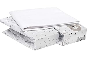 FlyIdeas Draps Housse 50x90 Cododo, Lot 3 Pcs 100% Coton Certifiè - 2 Drap Housses & 1 Alèse Protégé Matelas Imperméable Compatible avec Berceau Kinderkraft Neste Chicco Waldin Fabimax