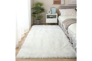 YIHAIC Faux tappetto di pelle di pecora tappeto, Pecora Agnello imitazione pelliccia sintetica decorativa, adatto per tappeto per soggiorno, tappetino per il letto (Bianco, Rectangle 50 x 150 CM)
