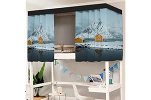 Treer Bettvorhang Hochbett Etagenbett Blackout Vorhänge Staubdicht Betthimmel Hochbett Kinder Bettzelt Schlafsaal Bettvorhänge Schlafzimmer Studentenwohnheim (Verschneiter Berg,1.2x2M)