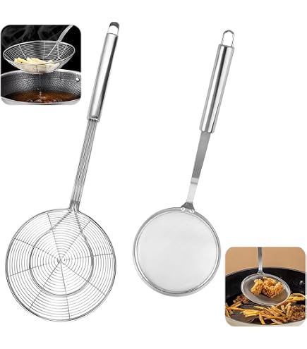 Ticeed 8PCS Passoire à Fondue, Ecuoire Inox avec Poignée Longue