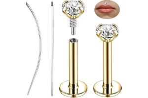 ZS 1 par 316L rostfritt stål Labret Läppstift, Inre tråd Filtrum Ashely Smycken CZ Tragus Helix Näsborre Piercing platt r