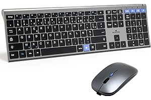Bluestork - Pack Clavier Souris sans Fil Rechargeable Grapheme V3 - Clavier sans Fil, Connexions 2,4GHz & Bluetooth, Ultra-Fin, Batterie 110H, AZERTY FR, Souris 3200 DPI -Windows/IA Copilot – Gris