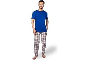 ThreadMills Mens Pyjamas Sets, Checked Pyjamas For Men's Nightwear - Cotton T-Shirt With Short Sleeves, Round Neck & Woven Pajamas for Mens Pjs Set