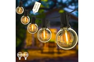 Yuusei Guirlande Guinguette LED, 30M Guirlande Lumineuse Exterieur avec 50 G40 Ampoules et 2 Ampoules de Rechange IP45 Imperméable Extérieur Intérieur Guirlande pour Jardin Patio Café - Blanc Chaud