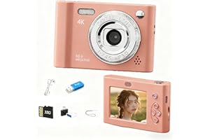 GENERIC Digital Camera with Dual Screen,Autofocus 4K 48MP Vlogging Cameras for Photography with 32GB Card,Point and Shoot Digital Cameras,16X Zoom,Anti-Shake,Present for Kid Teen Beginner. (Pink)