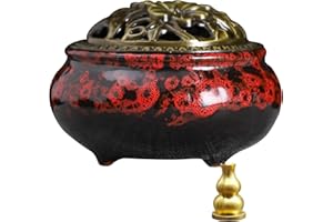 DUOHEMENG Incense Burner, Ceramic Incense Burner with Lid, Suitable for Incense Cones/Coils/Sticks, There Are Metal Incense Stick Holder + Fireproof Cotton Inside.