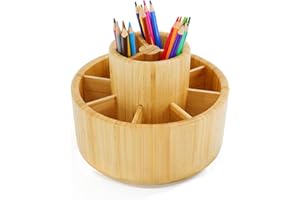 UTOPLIKE Bambusowy organizer na biurko, obracany o 360 stopni, do prac artystycznych, kredek, pędzli, do klasy, studia artystycznego, biura
