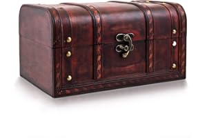 infinimo Skrzynia na skarby dla dzieci z zamkiem - skrzynia skarbów 28 x 19 x 15 cm duża i bardzo stabilna - idealna jako pudełko na prezent np. na ślub i urodziny - drewniana skrzynia