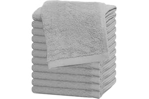 Westlane Linens Flannel Face Cloth Set, 100% Egyptian Ring-Spun Cotton Face Towel, 550 GSM Ultra-Soft & Durable Wash Cloth (30 x 30 cm) for Gym, Hotel & Spa (Light Grey, 12 Pack)