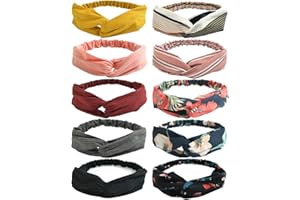 DRESHOW 10 Pack Boho Headbands for Women Vintage Flower Printed Criss Cross Knotted Elastic Hair Band Stretchy Head Wrap Twisted Cute Hair Accessories