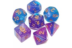 CREEBUY Polyedrisches Würfelset für Dungeon and Dragons, Rollenspiele, Tischspiele, , Blau-Violett-Glitzer