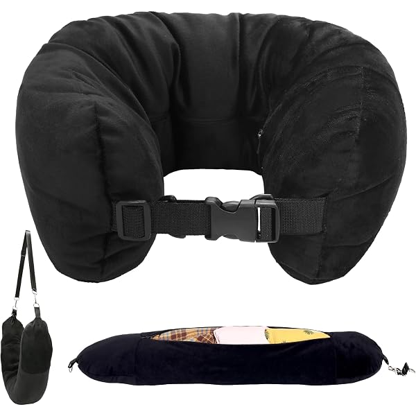 Cuscino Da Viaggio Riempibile Con Vestiti - A Forma Di U, Con Benda Regolabile, Per Auto, Aereo, Campeggio (Tessuto Velluto)