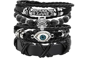 MILAKOO Leather Bracelet Black Brown Braided Wide Wristband Women Men Punk Jewelry Skull