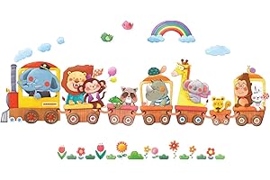 DECOWALL DS-8024 Treni con Animali Adesivi da Parete Decorazioni Parete Stickers Murali Soggiorno Asilo Nido Camera da Letto per Bambini (Piccolo)
