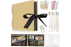 Newthinking Photo Scrapbook with 80 Black Pages, 11.5 x 8.5 Inches Scrapbook Photo Album with Accessories, DIY Couples Memory Scrap Book for Anniversary Wedding Birthday (Kraft)