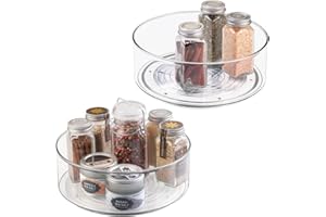 mDesign Juego de 2 soportes para especias – Práctico estante para utensilios de cocina – Plato giratorio de plástico para armarios de cocina – transparente