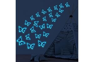 AFEION Wandtattoo Leuchtend, 24 Stück Wandtattoos Schmetterlinge, Wandaufkleber Leuchtsticker Blau Schmetterling Wohnzimmer Schlafzimmer Wanddeko