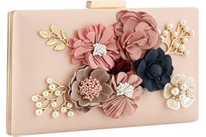 GELORY Women Floral Beaded Embellished Clutch Bag Ladies Metal PU Leather Wedding Evening Handbags Girls Chain Shoulder Bag
