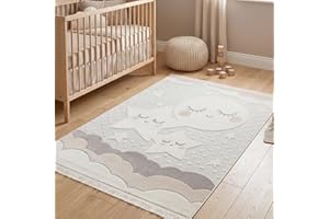 RUGURA Alfombra Infantil Habitación Niña Niño Dormitorio Nubes Estrellas Arcoiris Animales 120x170cm Gris Claro Beige Crema