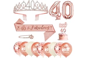 YYDSXK 40 Anni Decorazioni Compleanno Donna, 40° Fusciacca e Diadema Oro Rosa Compleanno, Happy Birthday Cake Topper, Candele di Compleanno Numero e Palloncini, Regalo Donna 40 Anni