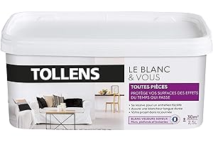Tollens - Peinture Blanche Velours - Toutes Pièces - Pour Murs, Plafonds et Boiseries - Opacité Renforcée - Séchage Rapide - Lessivable - Fabriqué en France - Blanc - 2,5L = 30m2