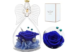 Sunia Mom Gifts for Mothers Day Rose Flower in Glass Angel Figurines Gifts for Women Grandma, Guardian Angel with Preserved Forever Real Rose Gifts for Valentine Day Mothers Day (Blue)