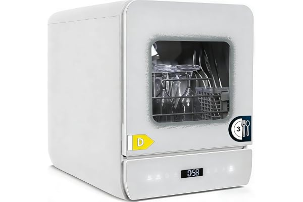 YU YUSING Mini Lave-vaisselle Compact 7 Programmes 37cm, Petit Lave-vaisselle de Table Portable 3 Couverts, Utilisable Avec ou Sans Arrivée d'Eau, Réservoir d'eau 4.8L, Écran LED, Camping