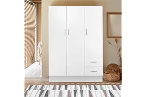 Bissolo Casa Armadio 3 Ante con 2 Cassetti – Guardaroba Moderno Bianco Opaco, Spazioso e Salvaspazio (120x50x170 cm)