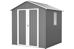 Thanaddo Metall Gerätehaus Gartenhaus 185x182x191cm, Geräteschuppen mit Fenster & Satteldach, wetterfest Gartenschuppen Inkl. Metallfundament (ohne Boden) für Outdoor Garten Terrasse, Grau