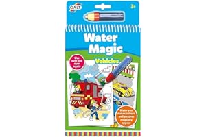Galt Water Magic, Vehicles - Vehicle Themed Mess Free Childrens Colouring Books, Reusable Pictures for Kids to Colour - Magically Reveal Hidden Pictures with Water Pen - Ages 3 Years Plus
