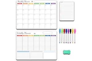 COLEXY Tablica magnetyczna do lodówki, tygodniowy planer, planer miesięczny, planer rodzinny z 1 gumką i 8 markerami, magnetyczna tablica do planowania zadań