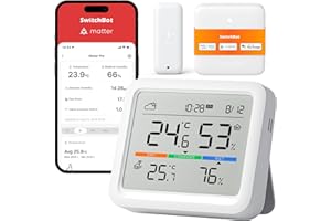 SwitchBot WiFi Weather Stations with Outdoor Sensor Wireless UK, Temperature Humidity Monitor with Date and Weather Forecast, Matter Hub Makes Station Work with Alexa, Apple Homekit, Google Home