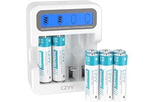 czvv Akumulatory litowe AAA 1,5 V - wysoka pojemność 1100 mWh 8 sztuk akumulatorów litowych z wyświetlaczem LCD Ultra szybka ładowarka 2H - długa żywotność 10 lat, 1300 cykli do zabawek, golarek