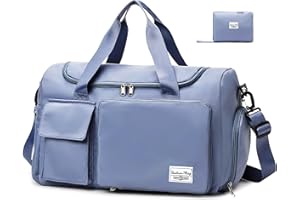 Hoseay Bolsa Deporte Hombre con Compartimentos para Zapatos y Bolsillo Húmedo Bolsa de Deporte Grande Bolsa de Viaje Impermeable Bolsa Gimnasio Plegable Macuto Deporte Fin de Semana Natación, Azul