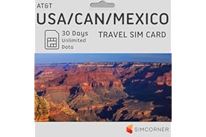 SIMCORNER Mexico/USA Canada SIM Card for Travel (5G/4G Data, 30 Days) - Data SIM Card w/Unlimited Calls/SMS to US, Canada, Mexico iPhone Mobiles – 3-in-1 Standard, Micro, Nano SIM Card – AT & T SIM Card