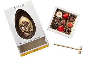 MARTIN’S CHOCOLATIER Martins Chocolatier Large Thick Chocolate Easter Egg with Popping Candy | Gift Set with 9 Truffles & Pralines and Wooden Mallet
