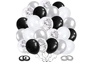 DUDU CREAM Luftballons Helium Ballons Schwarz Weiß Silber, 60 Stück Geburtstag Luftballons Silber Konfetti mit Bändern, Hochzeit Hochzeitsballons für Hochzeit, Geburtstag, Babyparty, Graduierung, Silvester Deko
