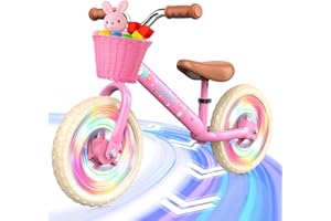 HappyGoLucky Laufrad Ab 2-5 Jahre, Kinder Lauflernrad – Leuchträder/Höhenverstellbar/Geflochtener Korb, Spielzeug Geschenk 2-5 Jahre Mädchen Outdoor Kinderspielzeug