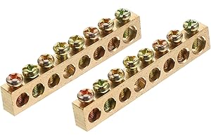 VILLCASE 10 Pièces Barre de Terre Terminale 8 Trous Barres de Mise à La Terre Électrique Fil de Distribution Borne à Vis en Laiton Barre Neutre de Terre